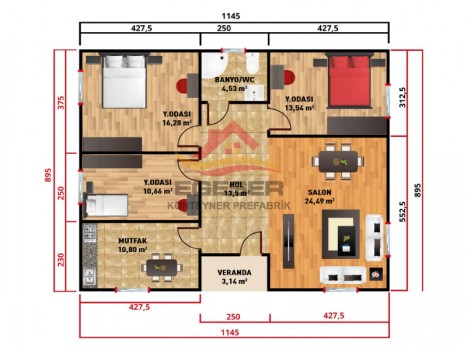 105 m² Tek Katlı Prefabrik Ev