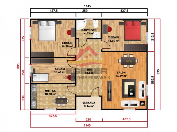 105 m² Tek Katlı Prefabrik Ev