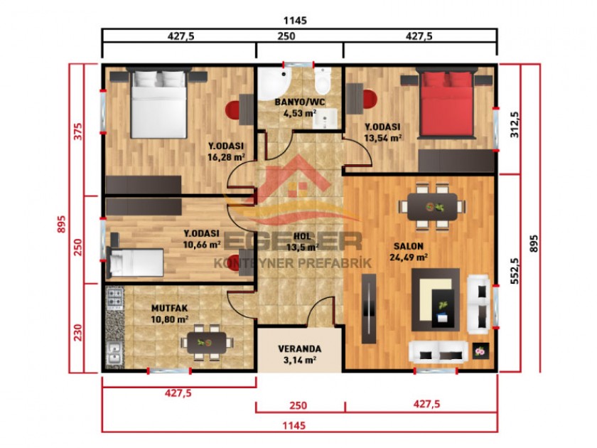 105 m² Tek Katlı Prefabrik Ev 105 m² Tek Katlı Prefabrik Ev