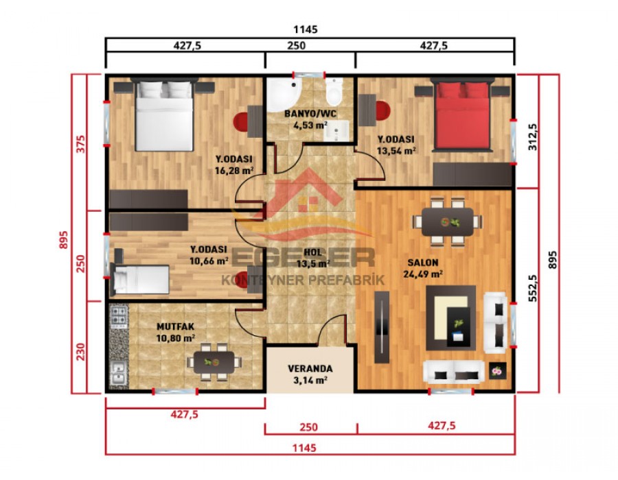 105 m² Tek Katlı Prefabrik Ev
