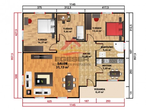 109 m² Tek Katlı Prefabrik Ev