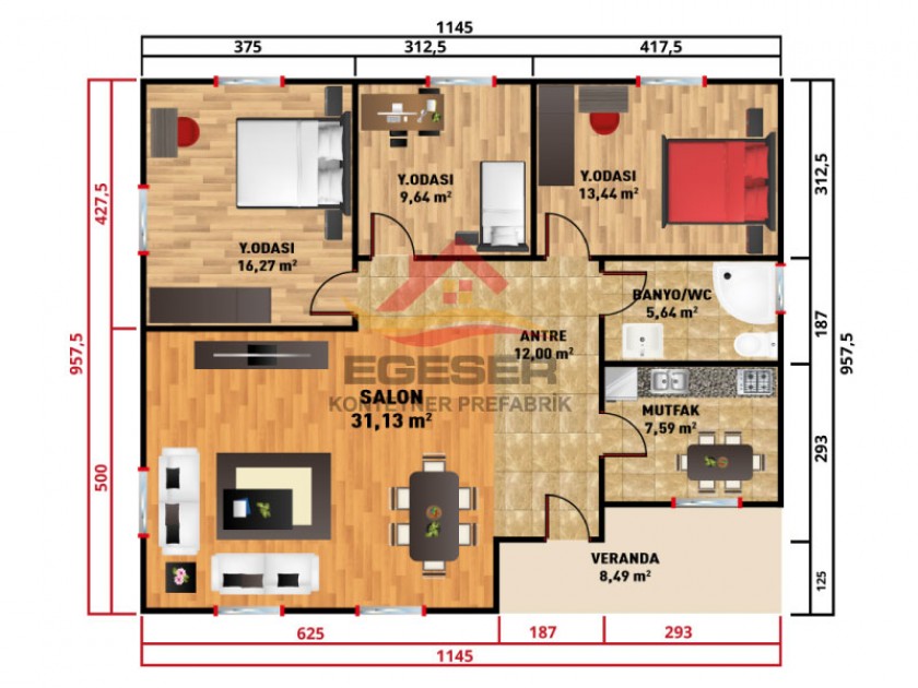 109 m² Tek Katlı Prefabrik Ev 109 m² Tek Katlı Prefabrik Ev