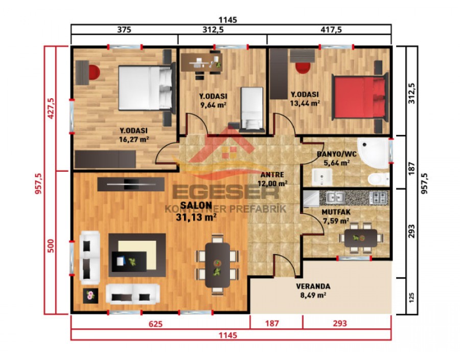 109 m² Tek Katlı Prefabrik Ev