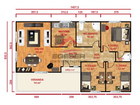 123 m² Tek Katlı Prefabrik Ev