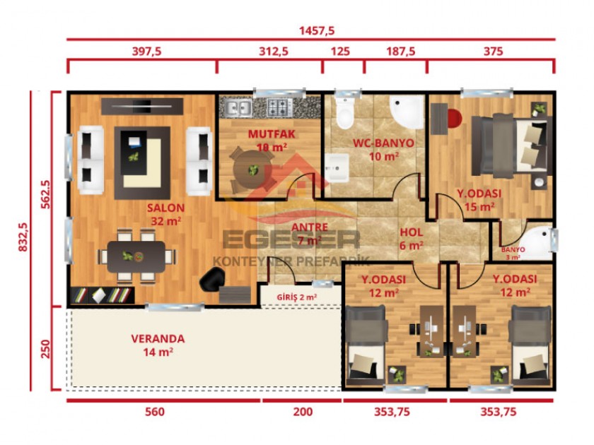 123 m² Tek Katlı Prefabrik Ev 123 m² Tek Katlı Prefabrik Ev