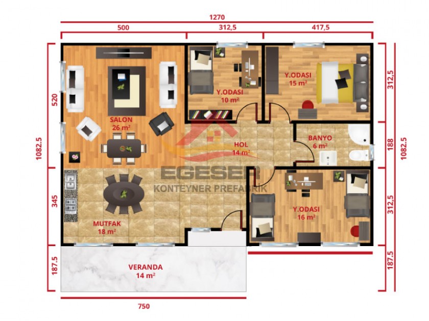138 m² Tek Katlı Prefabrik Ev 138 m² Tek Katlı Prefabrik Ev