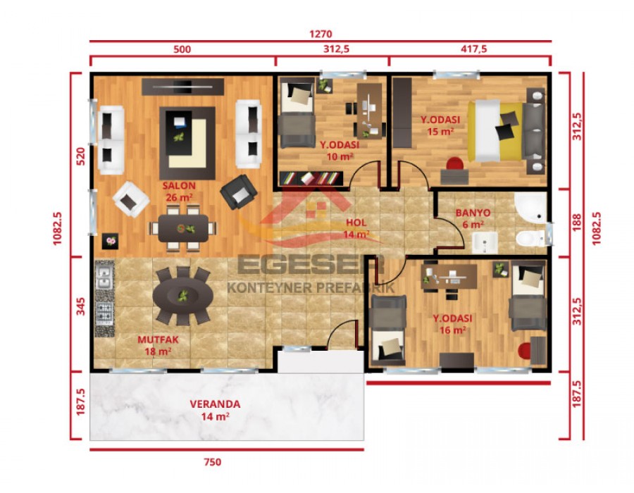 138 m² Tek Katlı Prefabrik Ev