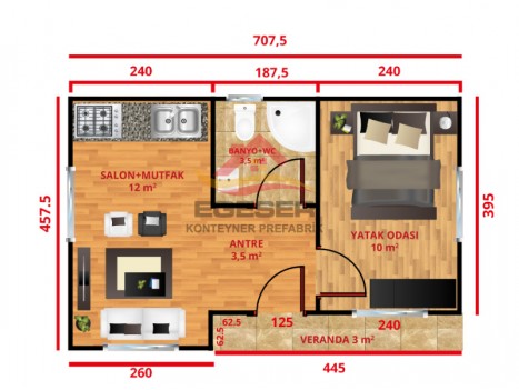 32 m² Tek Katlı Prefabrik Ev 32 m² Tek Katlı Prefabrik Ev