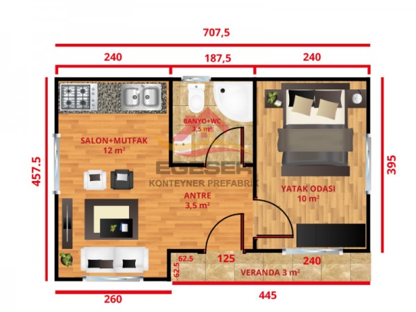 32 m² Tek Katlı Prefabrik Ev