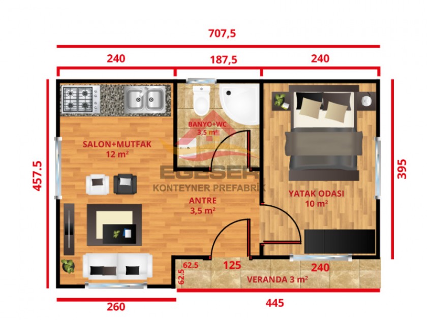 32 m² Tek Katlı Prefabrik Ev 32 m² Tek Katlı Prefabrik Ev