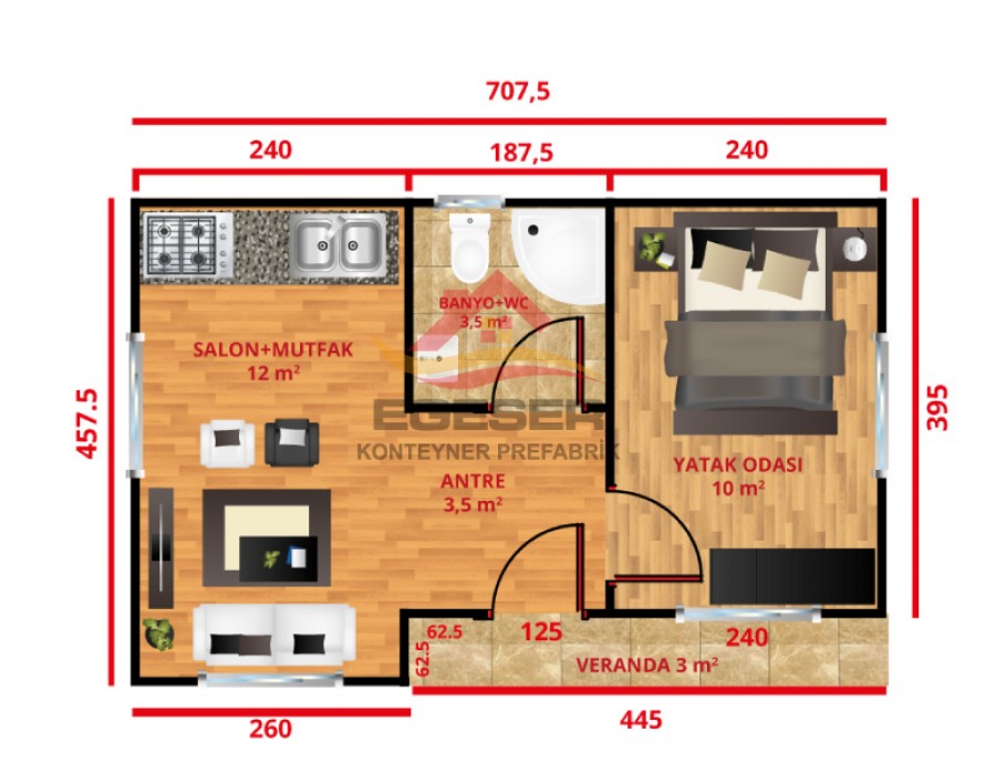 32 m² Tek Katlı Prefabrik Ev