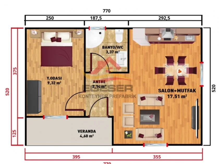 40 m² Tek Katlı Prefabrik Ev 40 m² Tek Katlı Prefabrik Ev