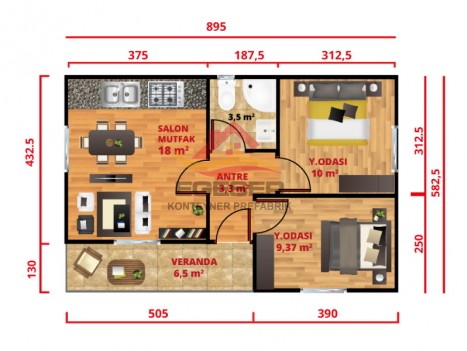 52 m² Tek Katlı Prefabrik Ev