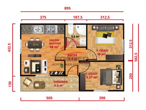 52 m² Tek Katlı Prefabrik Ev 52 m² Tek Katlı Prefabrik Ev
