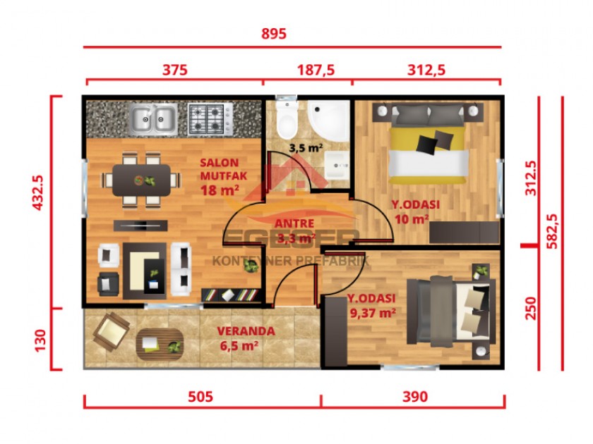 52 m² Tek Katlı Prefabrik Ev 52 m² Tek Katlı Prefabrik Ev