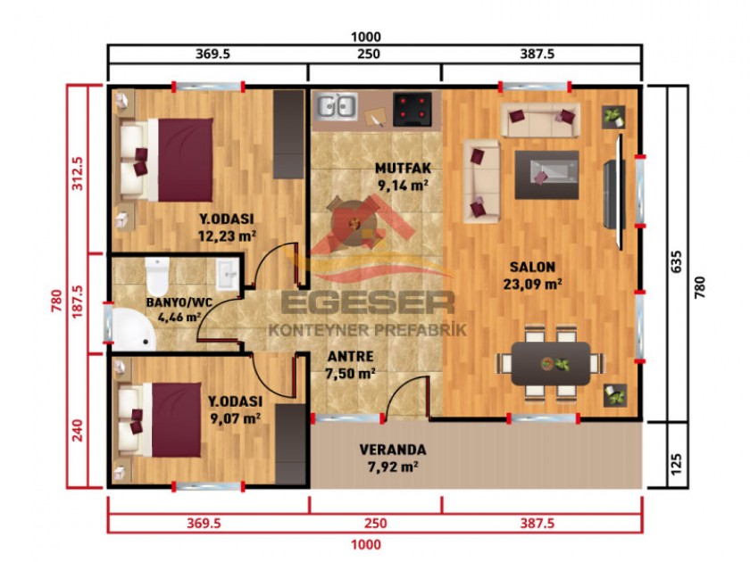 78 m² Tek Katlı Prefabrik Ev 78 m² Tek Katlı Prefabrik Ev