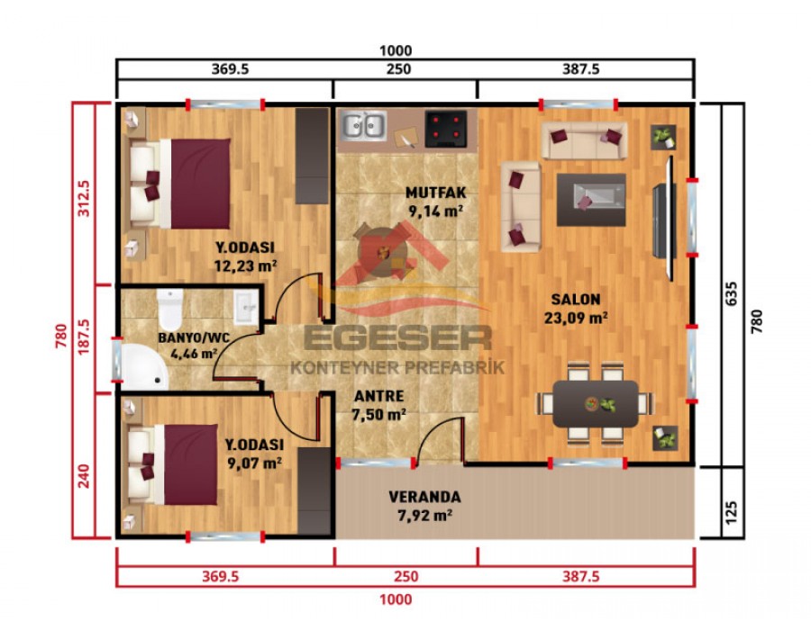 78 m² Tek Katlı Prefabrik Ev