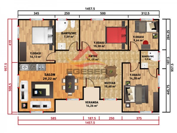 142 m² Tek Katlı Prefabrik Ev