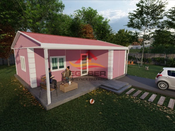60 m² Tek Katlı Prefabrik Ev Geniş Verandalı