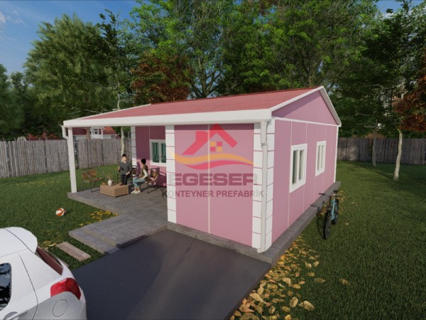 60 m² Tek Katlı Prefabrik Ev Geniş Verandalı