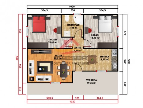 96 m² Tek Katlı Prefabrik Ev