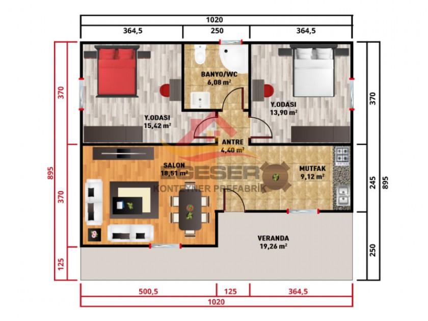 96 m² Tek Katlı Prefabrik Ev 96 m² Tek Katlı Prefabrik Ev