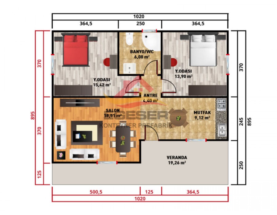 96 m² Tek Katlı Prefabrik Ev