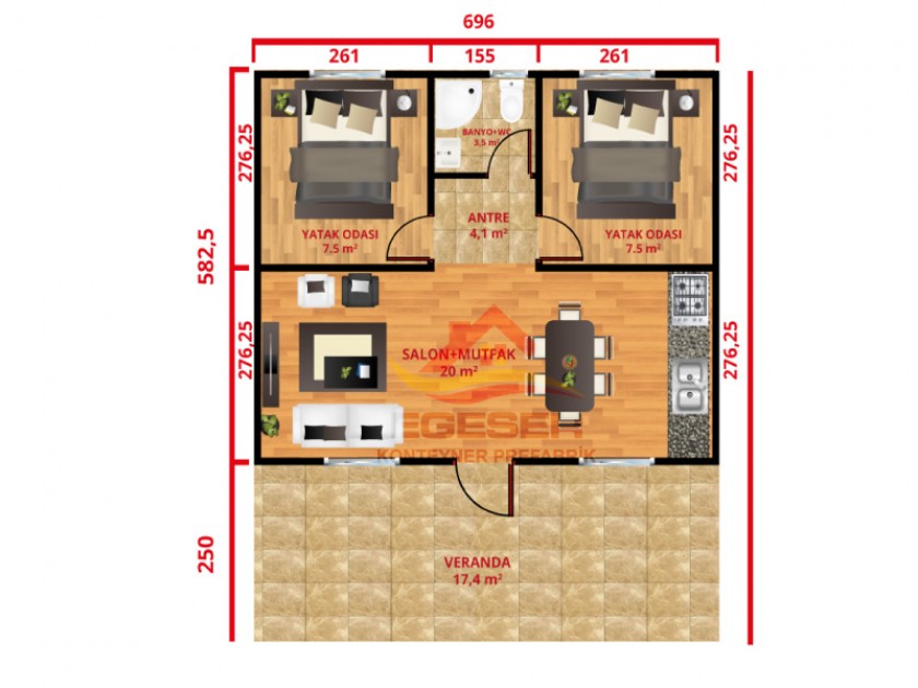 59 m² Tek Katlı Prefabrik Ev 59 m² Tek Katlı Prefabrik Ev