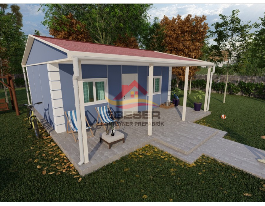 59 m² Tek Katlı Prefabrik Ev 2+1 Geniş Verandalı