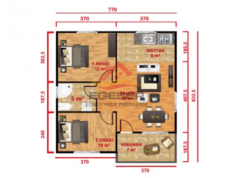 64 m² Tek Katlı Prefabrik Ev