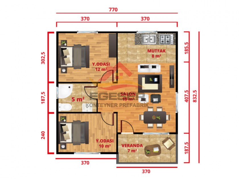 64 m² Tek Katlı Prefabrik Ev 64 m² Tek Katlı Prefabrik Ev