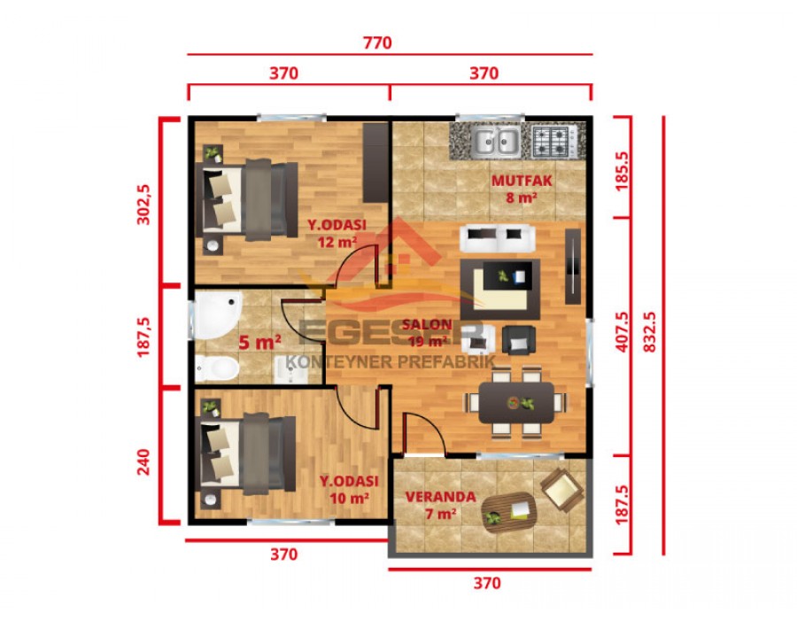 64 m² Tek Katlı Prefabrik Ev