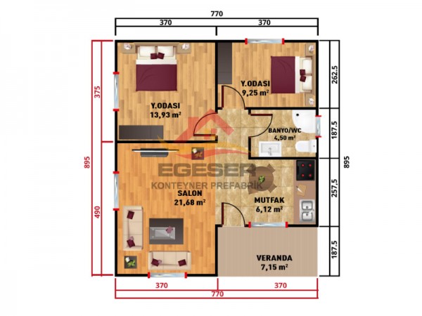 69 m² Tek Katlı Prefabrik Ev