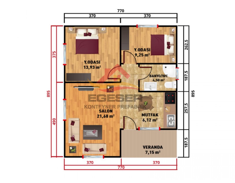 69 m² Tek Katlı Prefabrik Ev