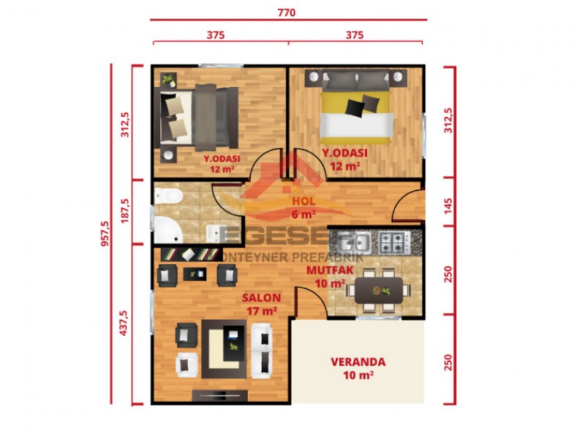 74 m² Tek Katlı Prefabrik Ev 74 m² Tek Katlı Prefabrik Ev