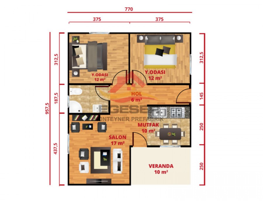 74 m² Tek Katlı Prefabrik Ev