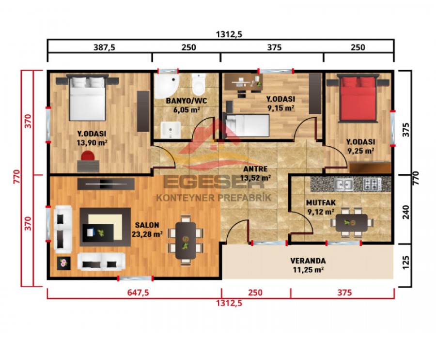 101 m² Tek Katlı Prefabrik Ev