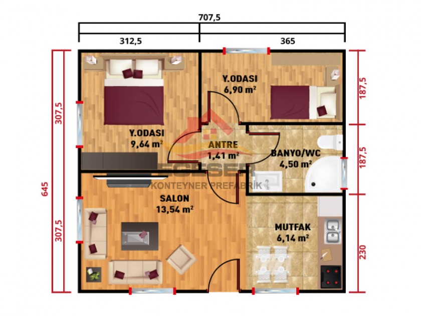 46 m² Tek Katlı Prefabrik Ev 46 m² Tek Katlı Prefabrik Ev