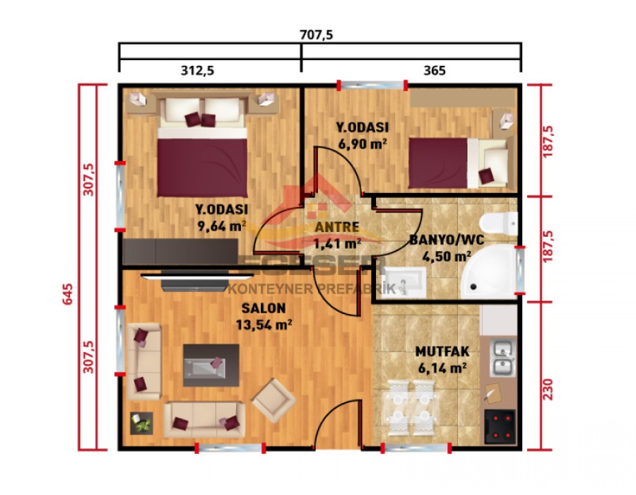 46 m² Tek Katlı Prefabrik Ev