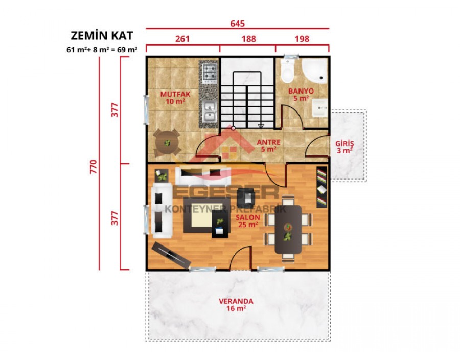 122 m² Dubleks Prefabrik Ev