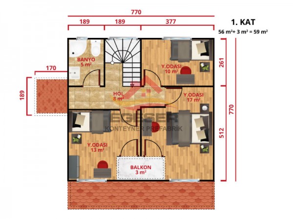 131 m² Dubleks Prefabrik Ev