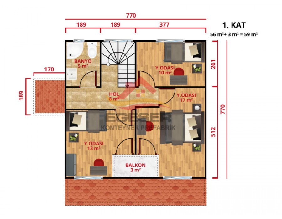 131 m² Dubleks Prefabrik Ev