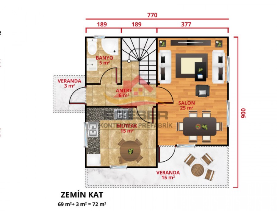 131 m² Dubleks Prefabrik Ev