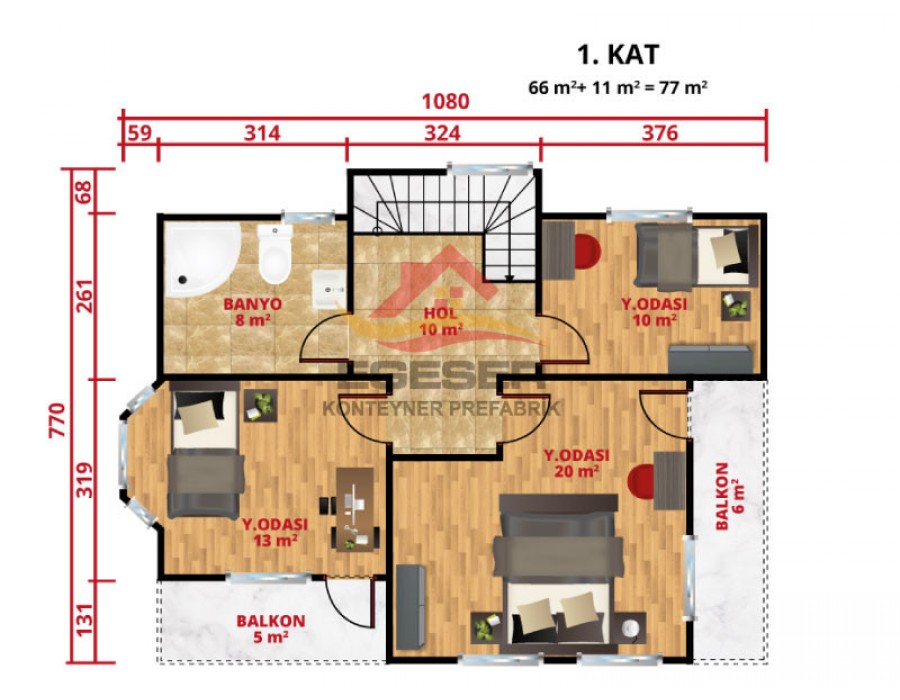 155 m² Dubleks Prefabrik Ev