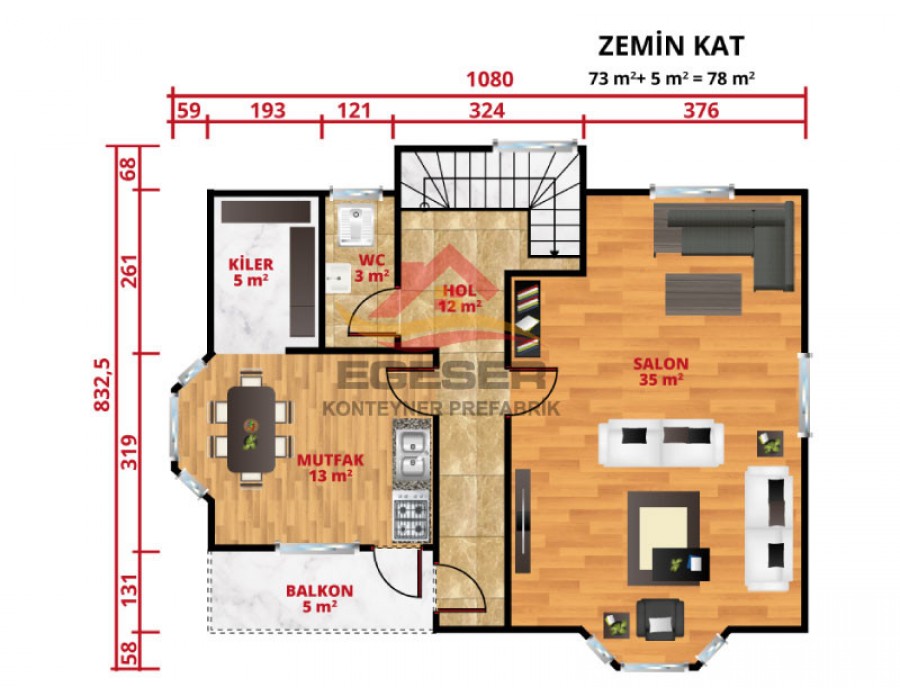 155 m² Dubleks Prefabrik Ev