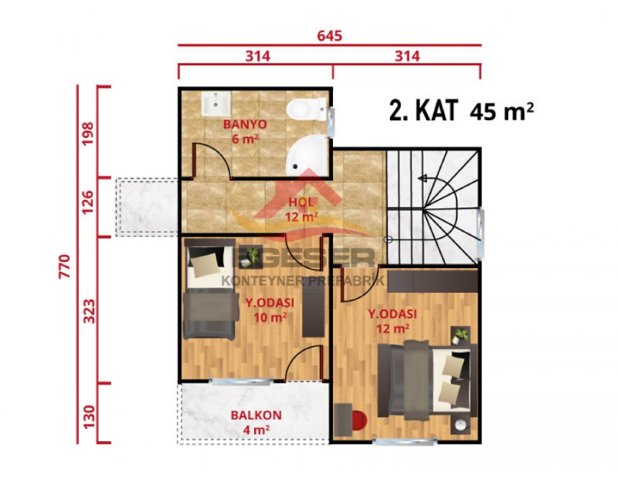 92 m² Dubleks Prefabrik Ev