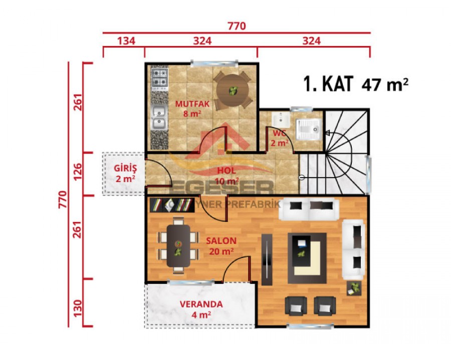 92 m² Dubleks Prefabrik Ev